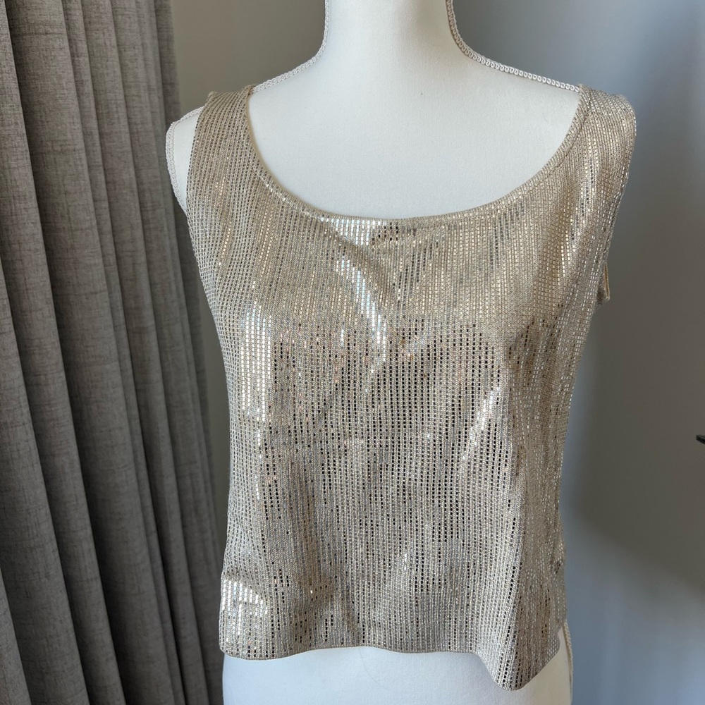 St. John Cream Sequin Sleeveless Tank